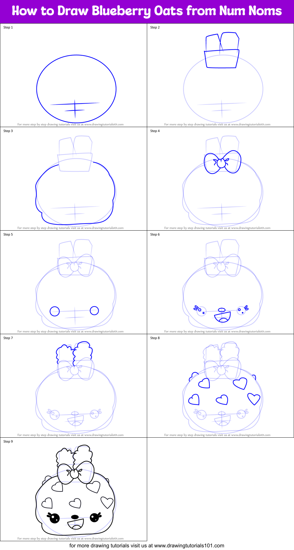 How to Draw Blueberry Oats from Num Noms Printable Step by Step