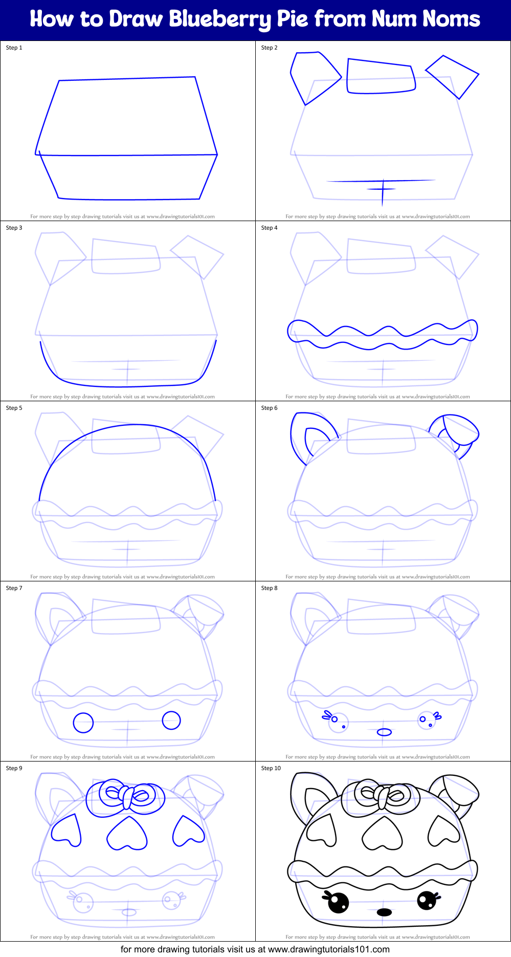 How to Draw Blueberry Pie from Num Noms Printable Step by Step