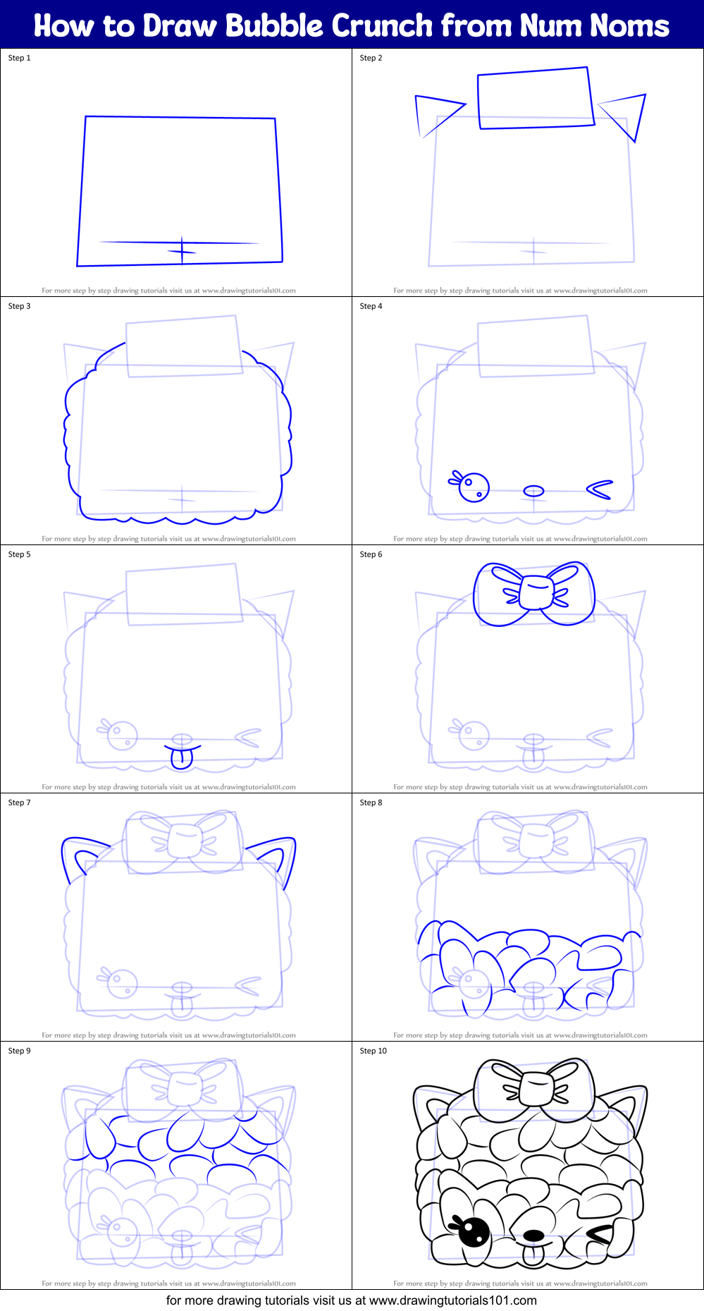 How to Draw Bubble Crunch from Num Noms Printable Step by Step