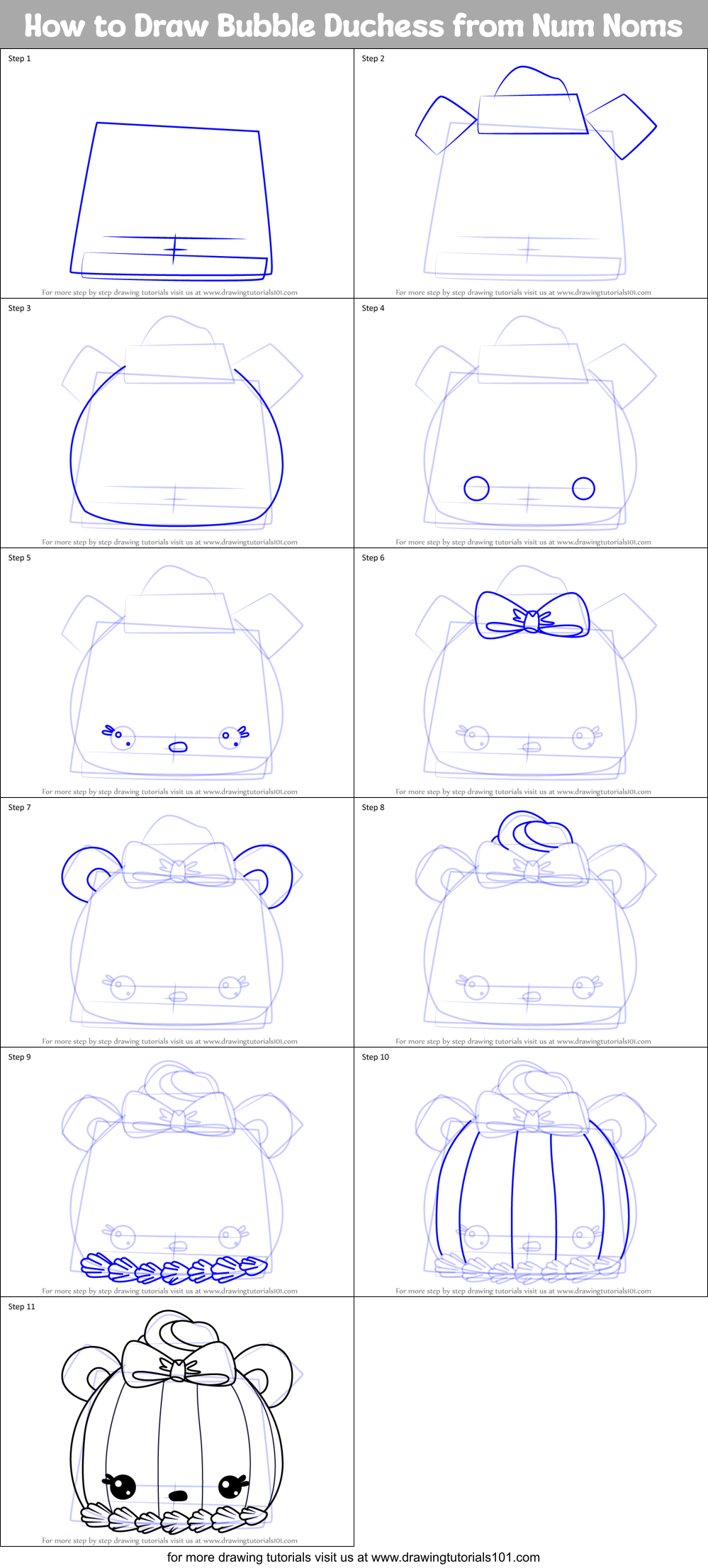 How to Draw Bubble Duchess from Num Noms Printable Step by Step