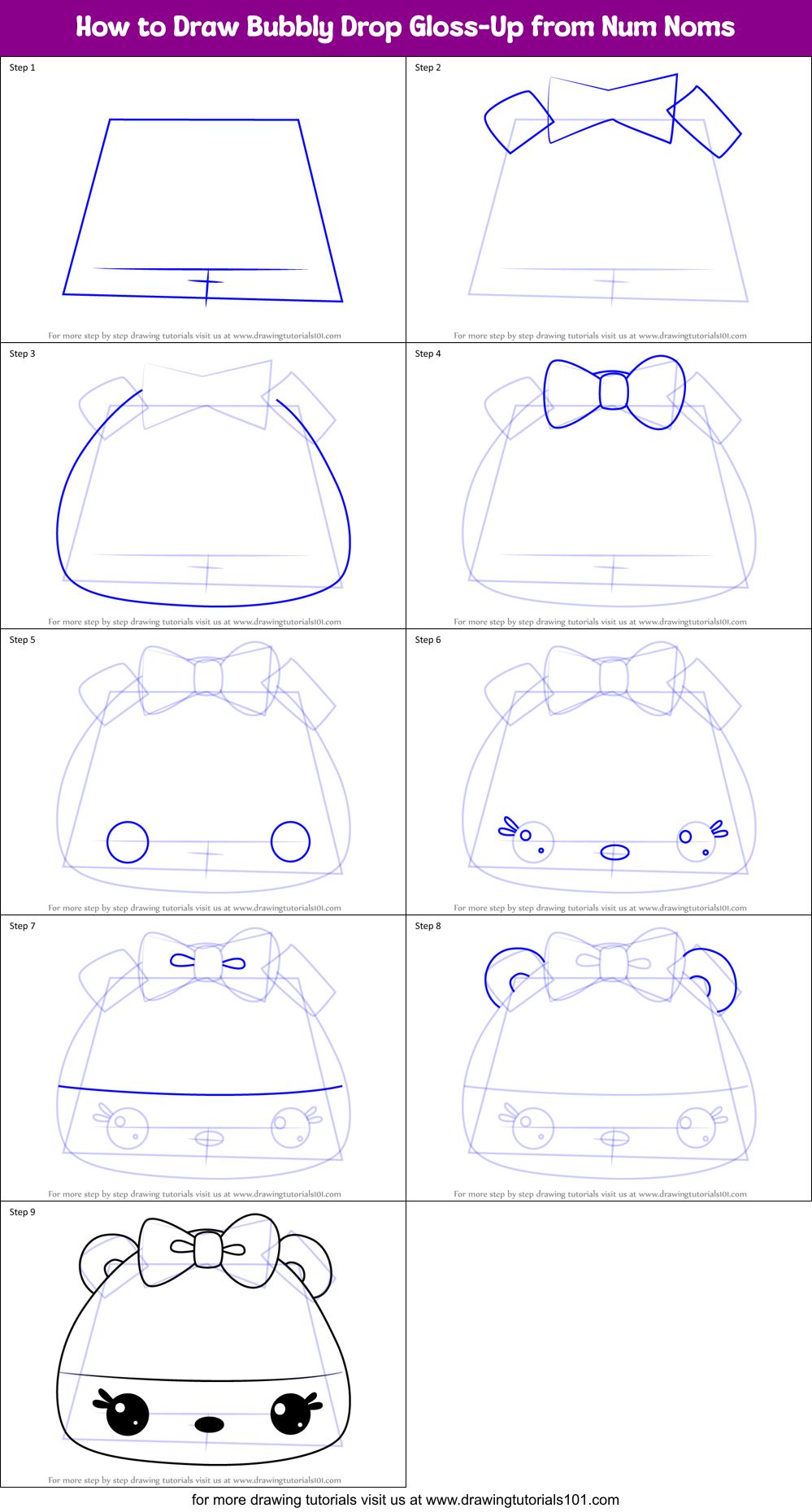 How to Draw Bubbly Drop Gloss-Up from Num Noms Printable Step by Step