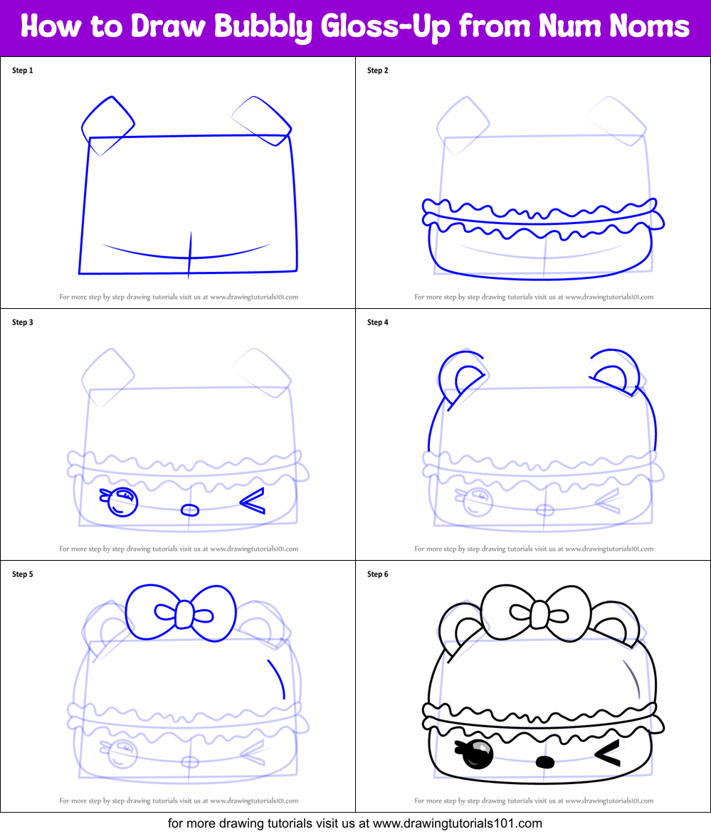How to Draw Bubbly Gloss-Up from Num Noms Printable Step by Step
