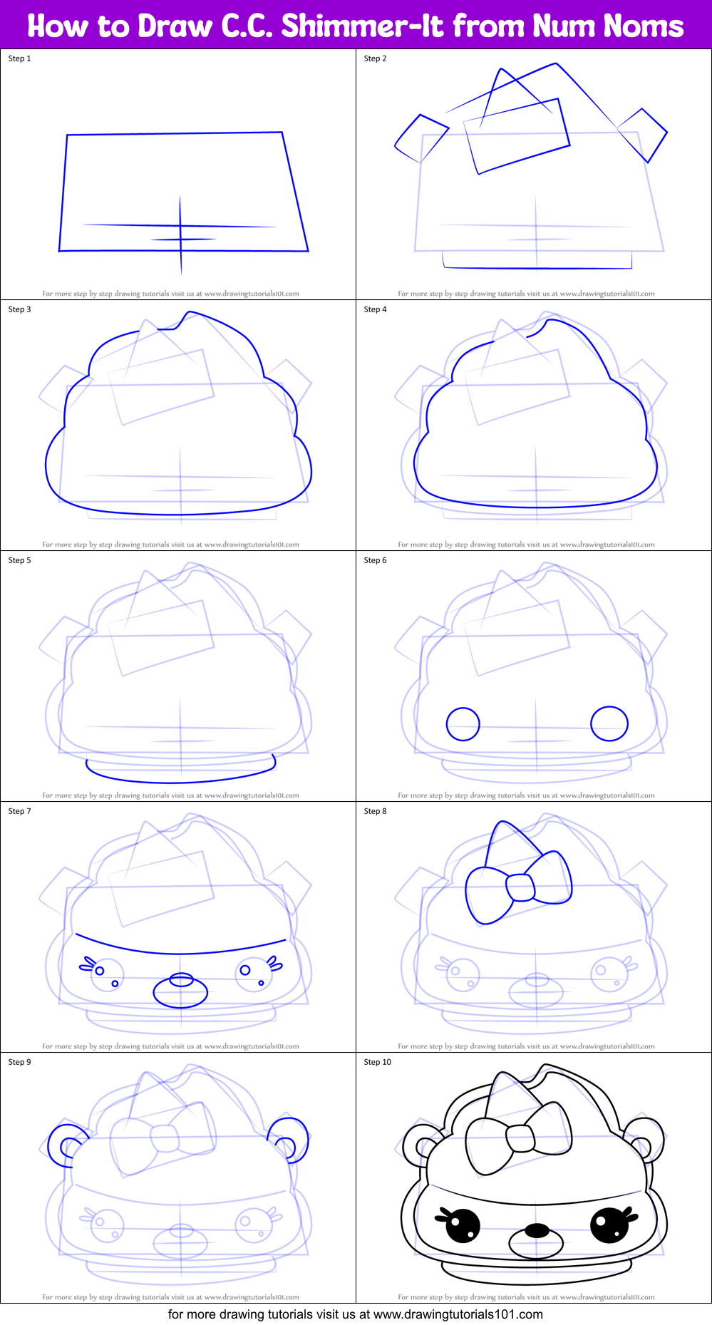 How to Draw C.C. Shimmer-It from Num Noms Printable Step by Step
