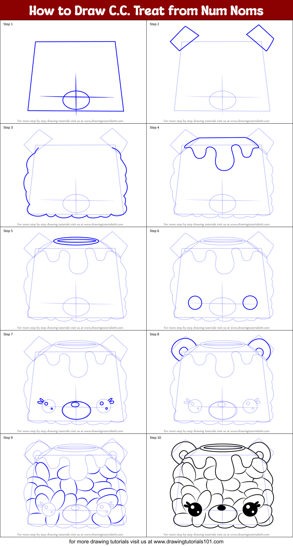 How to Draw C.C. Treat from Num Noms Printable Step by Step