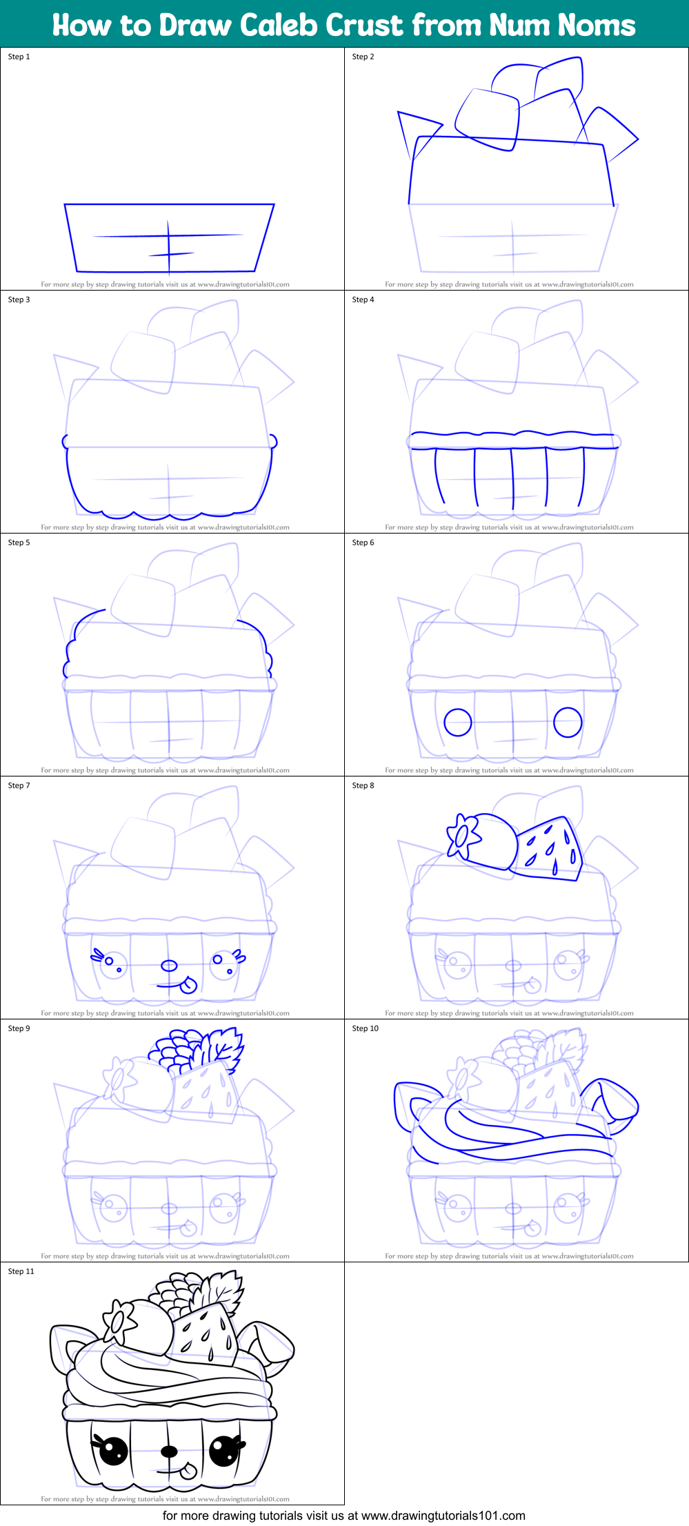 How to Draw Caleb Crust from Num Noms Printable Step by Step