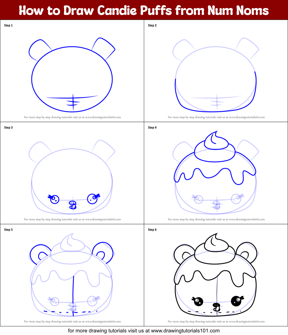 How to Draw Candie Puffs from Num Noms Printable Step by Step