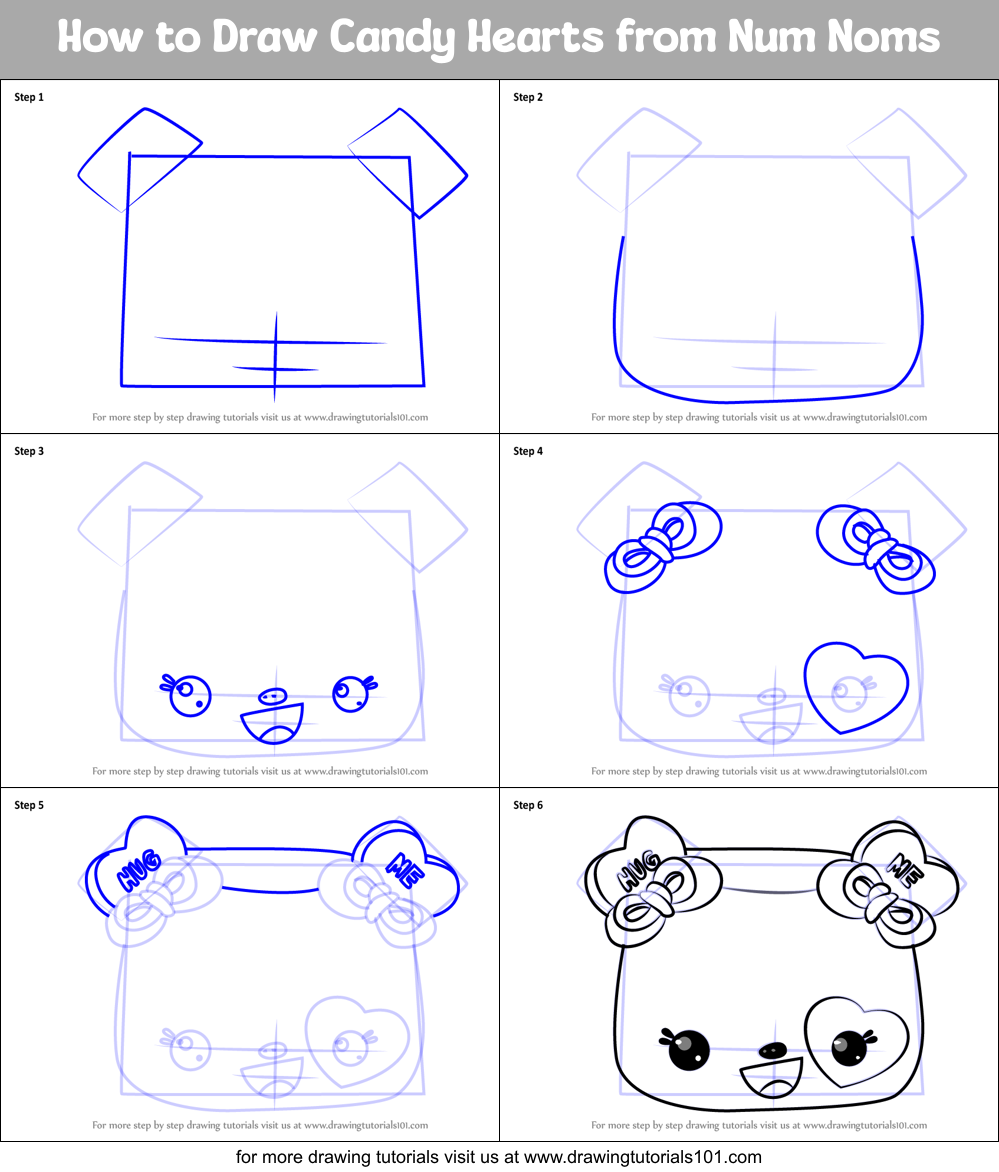 How to Draw Candy Hearts from Num Noms Printable Step by Step