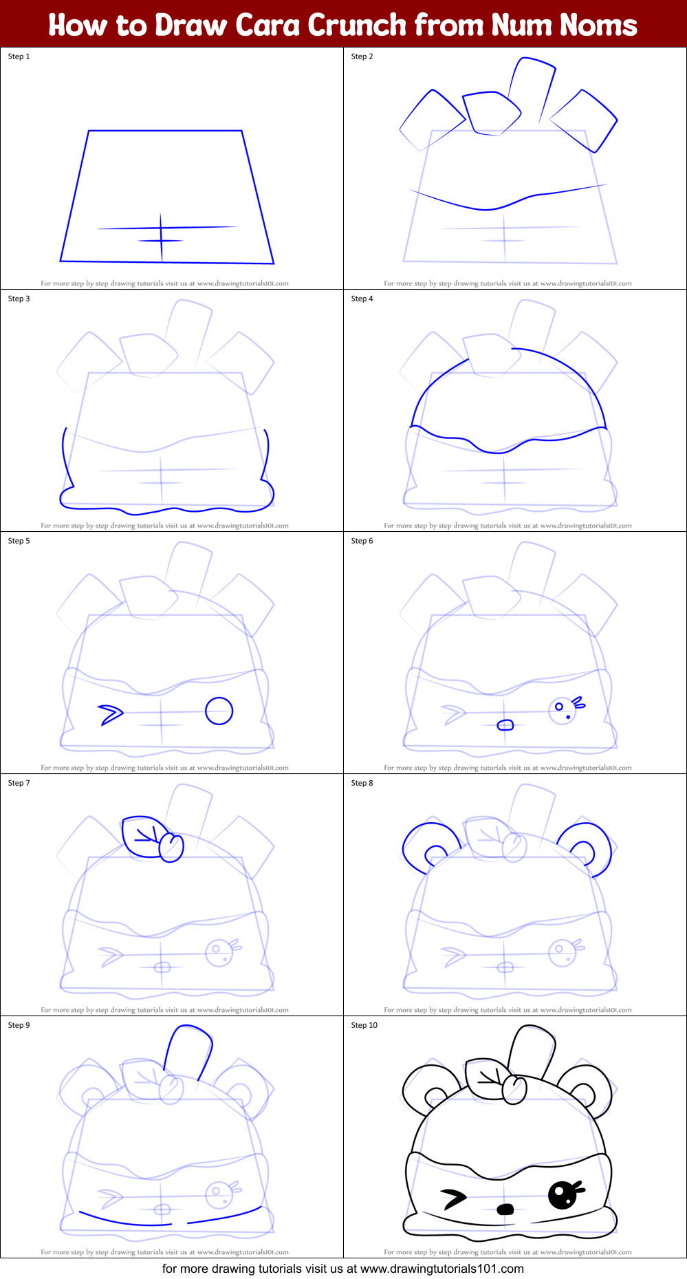 How to Draw Cara Crunch from Num Noms Printable Step by Step