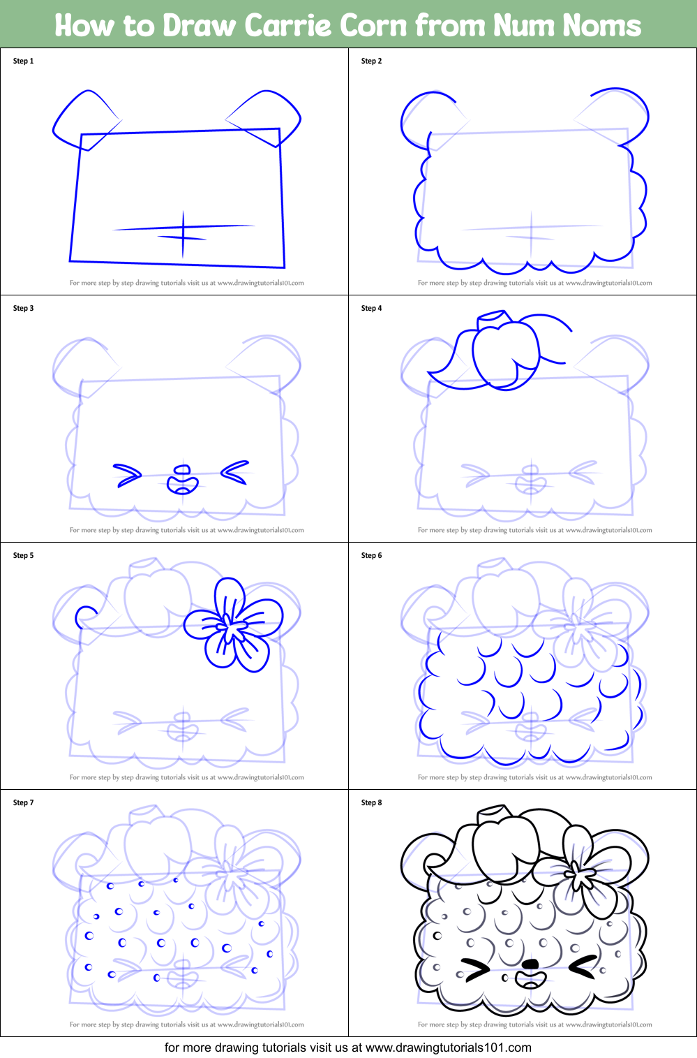 How to Draw Carrie Corn from Num Noms Printable Step by Step