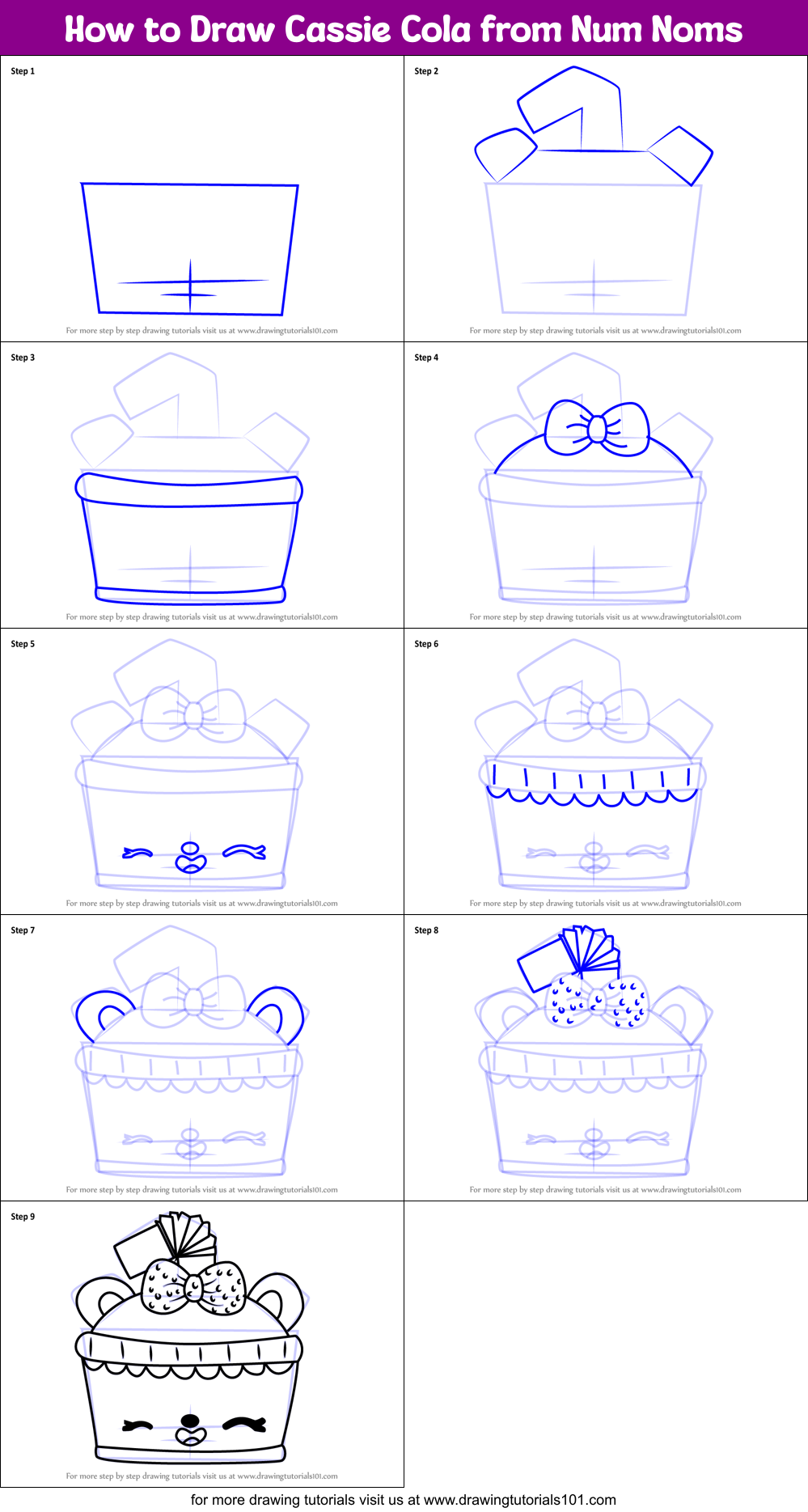 How to Draw Cassie Cola from Num Noms Printable Step by Step