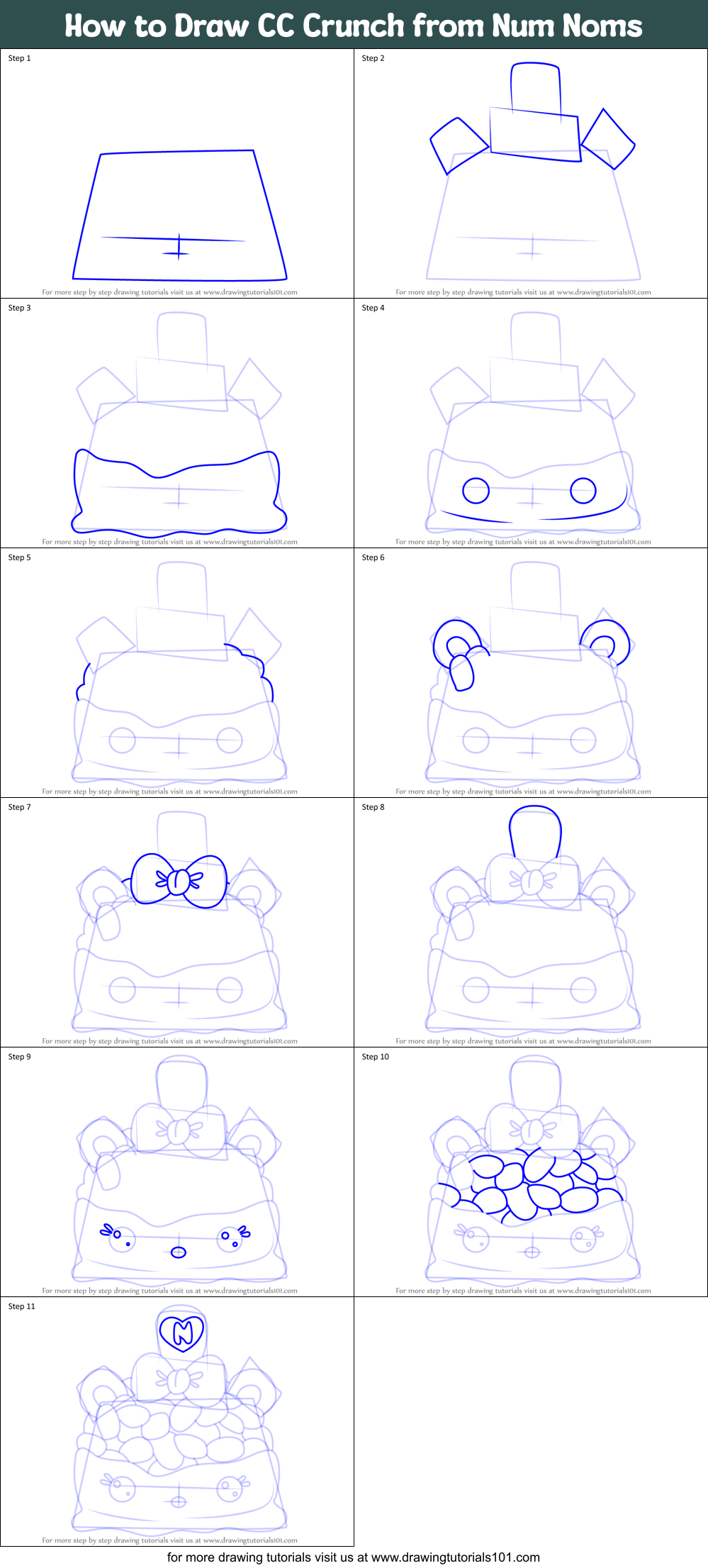 How to Draw CC Crunch from Num Noms Printable Step by Step