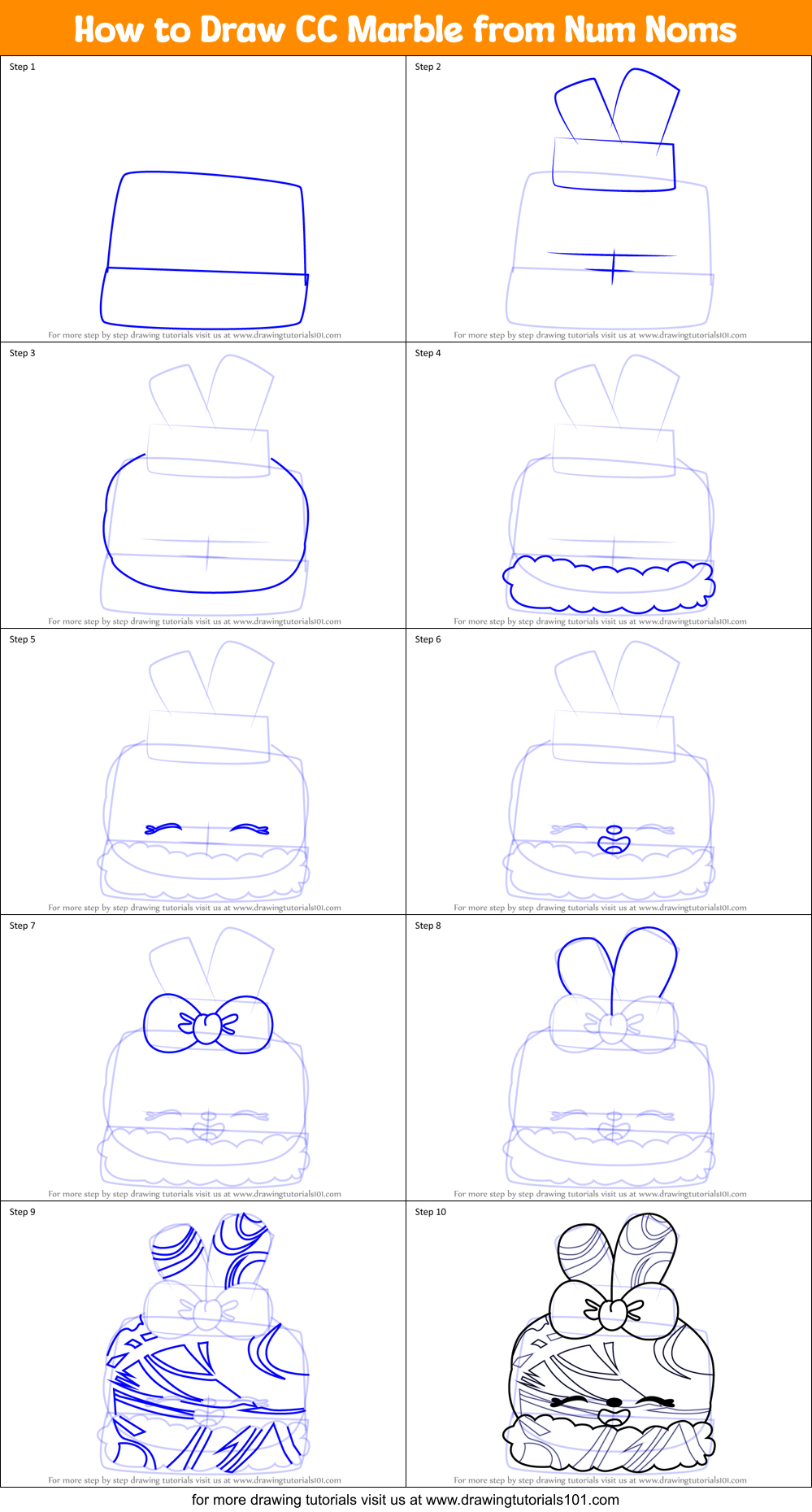 How to Draw CC Marble from Num Noms Printable Step by Step