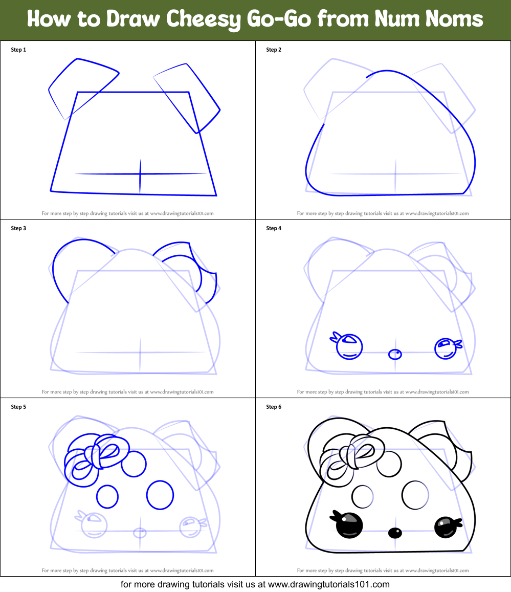 How to Draw Cheesy Go-Go from Num Noms Printable Step by Step