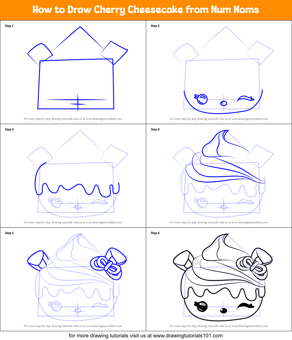 How to Draw Cherry Cheesecake from Num Noms Printable Step by Step