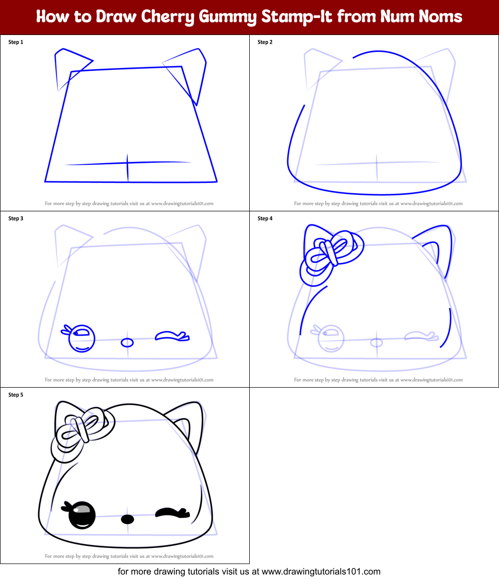 How to Draw Cherry Gummy Stamp-It from Num Noms Printable Step by Step