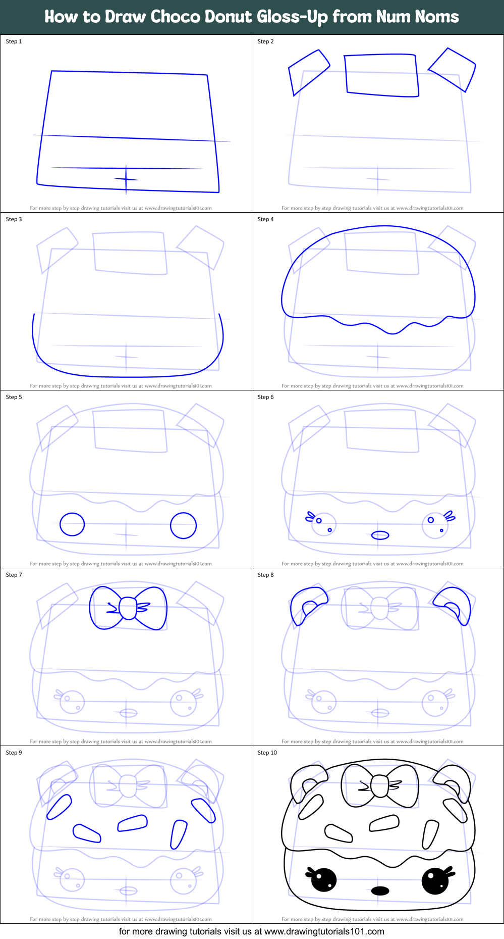 How to Draw Choco Donut Gloss-Up from Num Noms Printable Step by Step