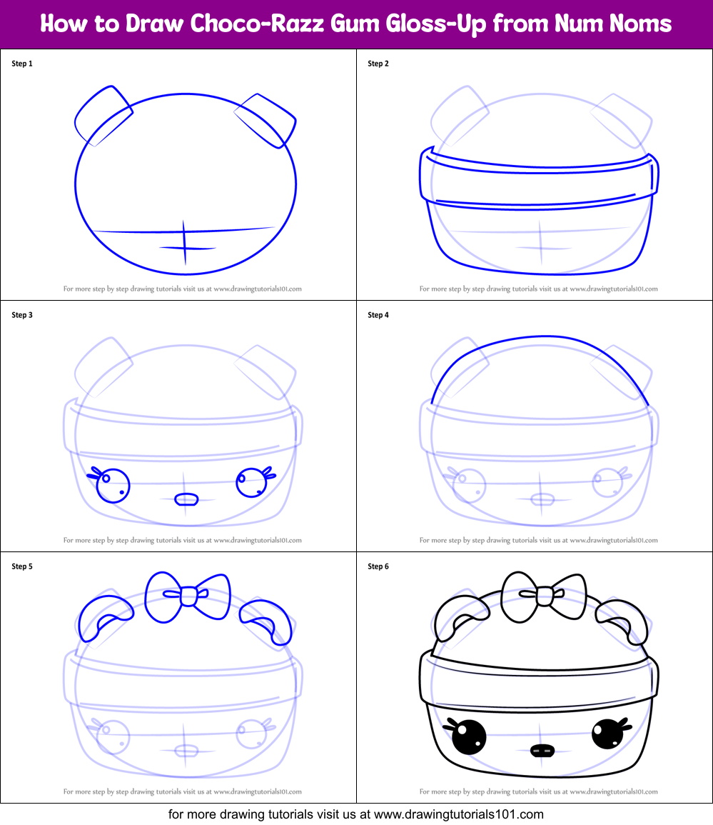 How to Draw Choco-Razz Gum Gloss-Up from Num Noms Printable Step by Step