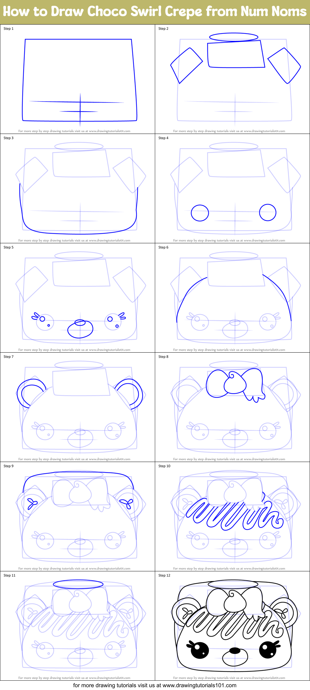 How to Draw Choco Swirl Crepe from Num Noms Printable Step by Step