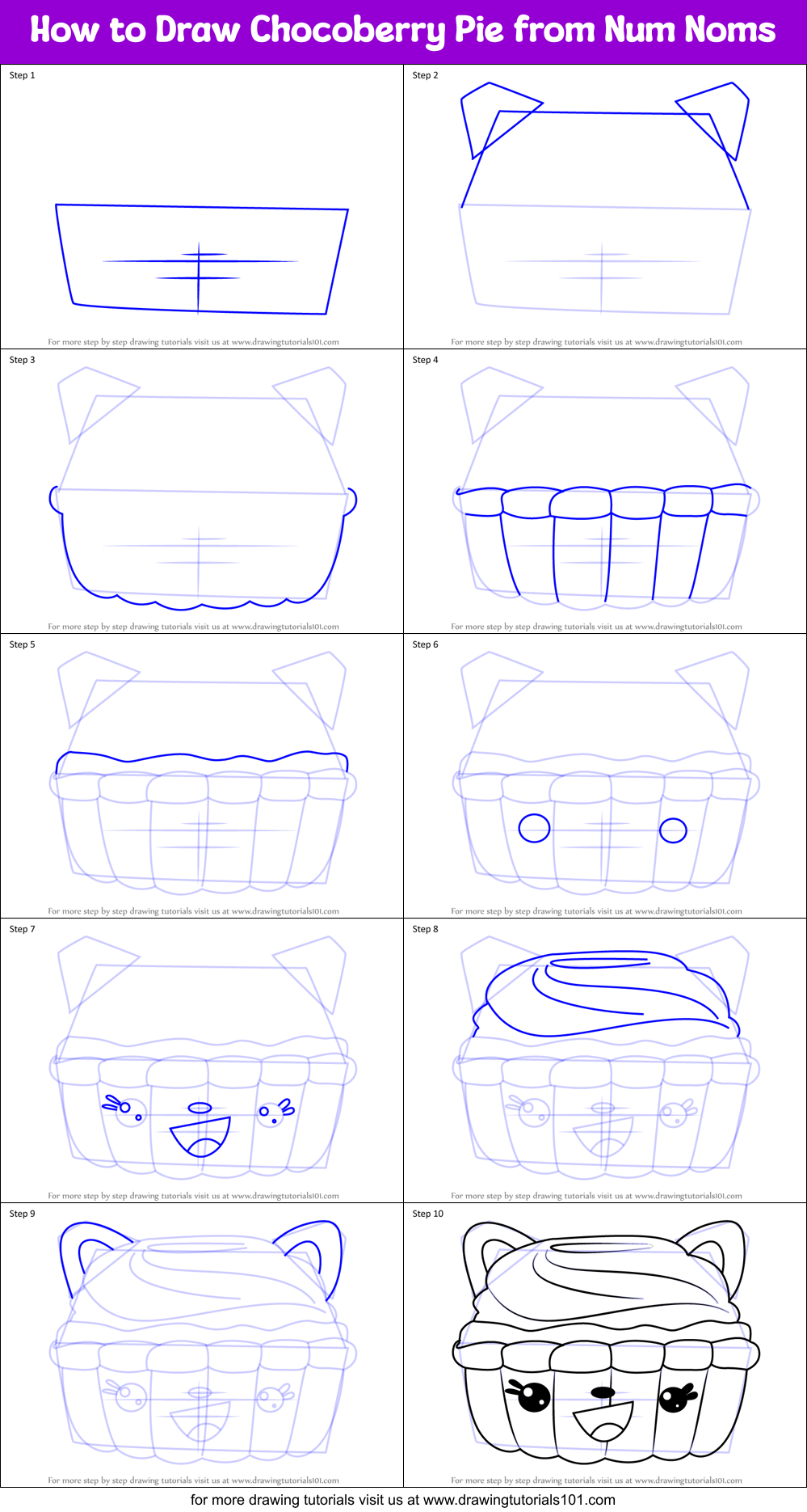 How to Draw Chocoberry Pie from Num Noms Printable Step by Step