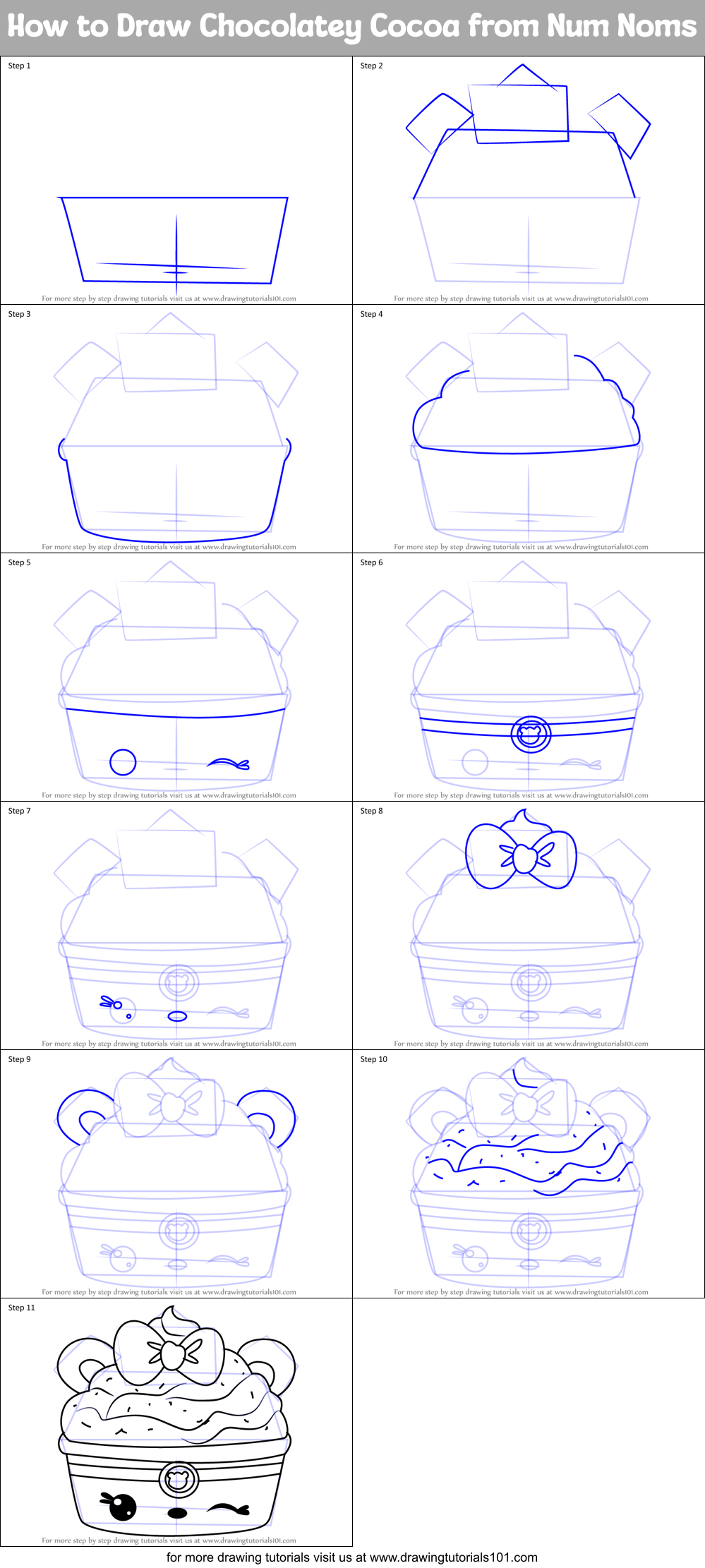 How to Draw Chocolatey Cocoa from Num Noms Printable Step by Step