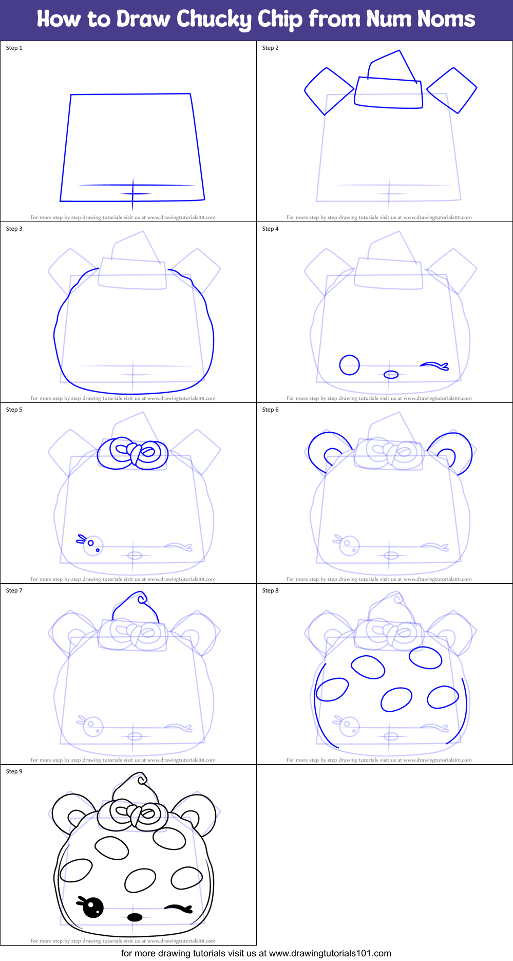 How to Draw Chucky Chip from Num Noms Printable Step by Step