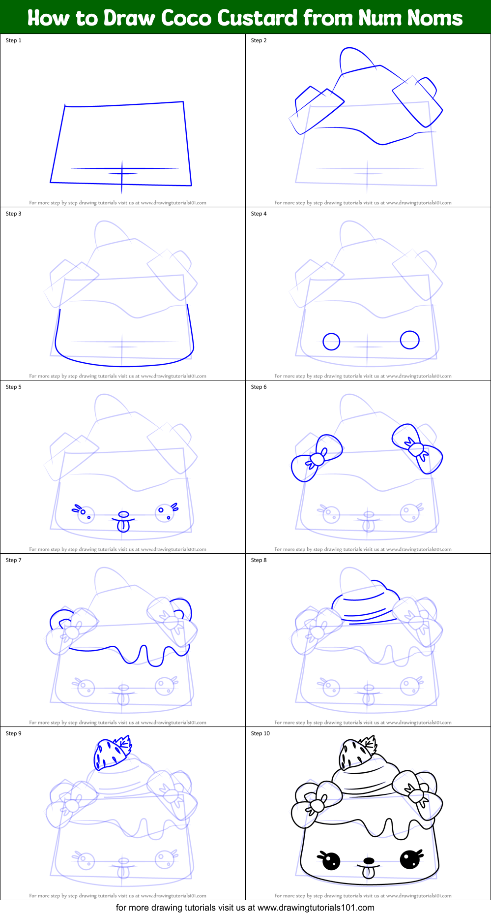 How to Draw Coco Custard from Num Noms Printable Step by Step