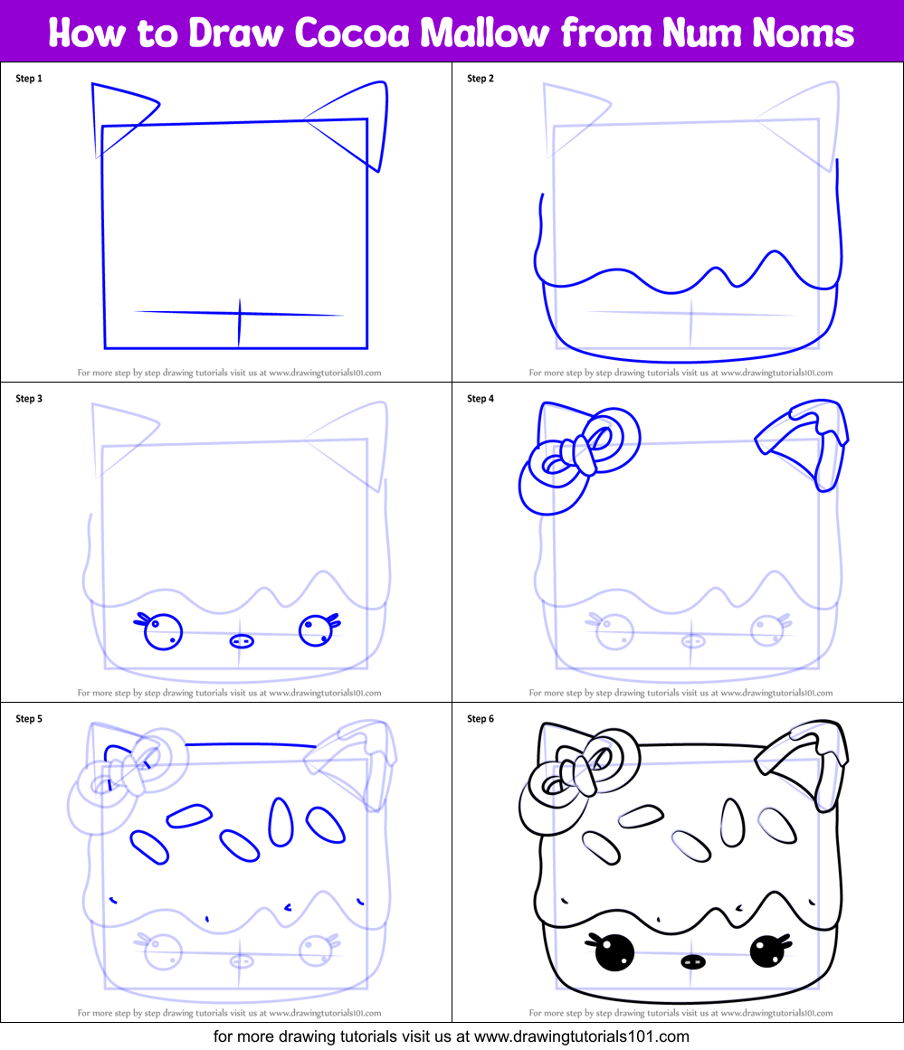 How to Draw Cocoa Mallow from Num Noms Printable Step by Step
