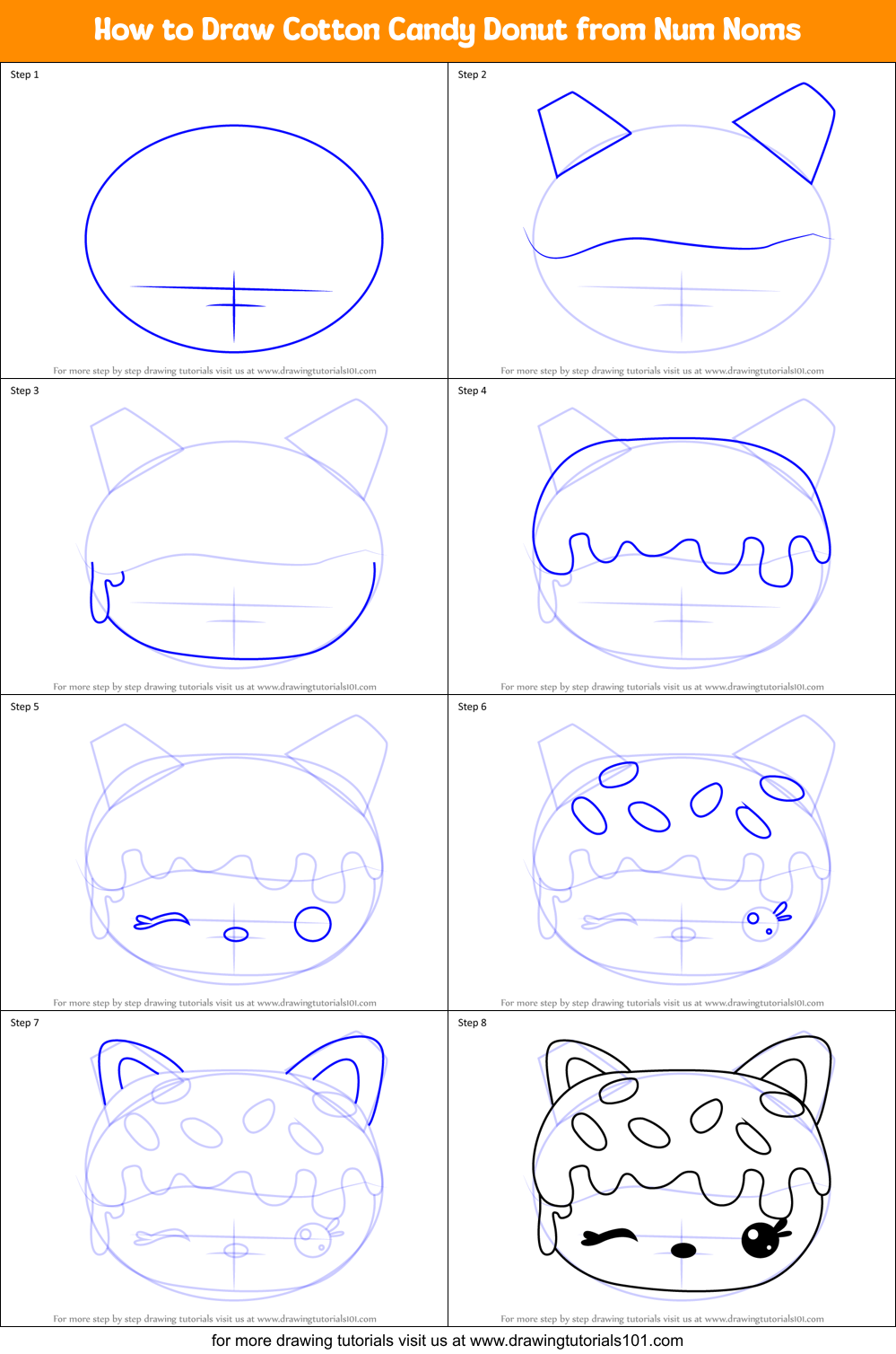 How to Draw Cotton Candy Donut from Num Noms Printable Step by Step