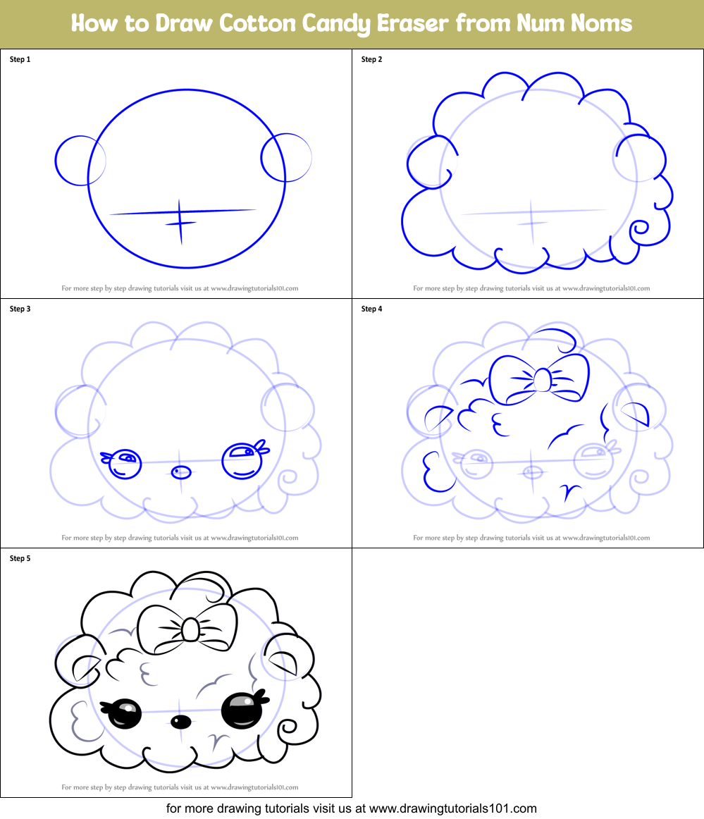 How to Draw Cotton Candy Eraser from Num Noms Printable Step by Step