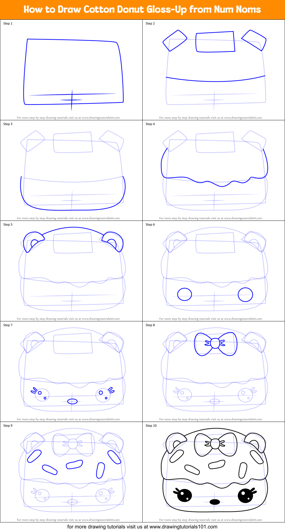How to Draw Cotton Donut Gloss-Up from Num Noms Printable Step by Step