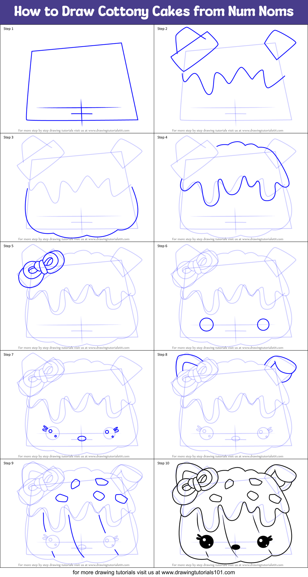 How to Draw Cottony Cakes from Num Noms Printable Step by Step