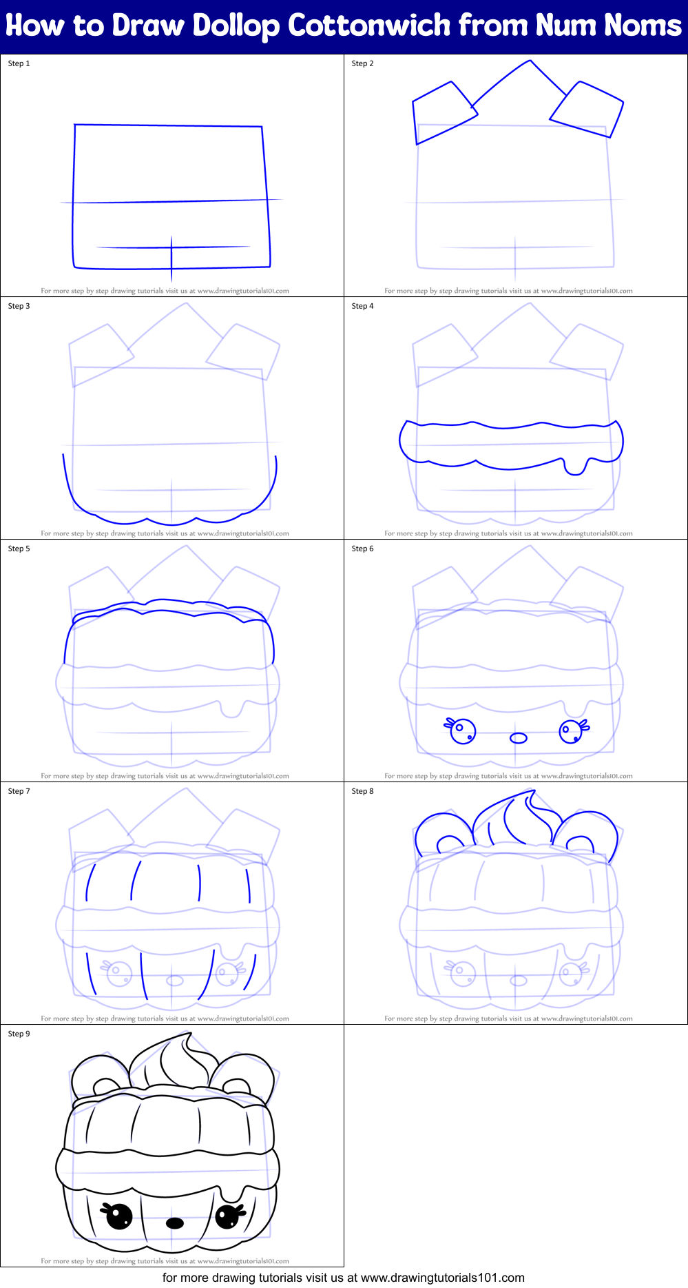 How to Draw Dollop Cottonwich from Num Noms Printable Step by Step