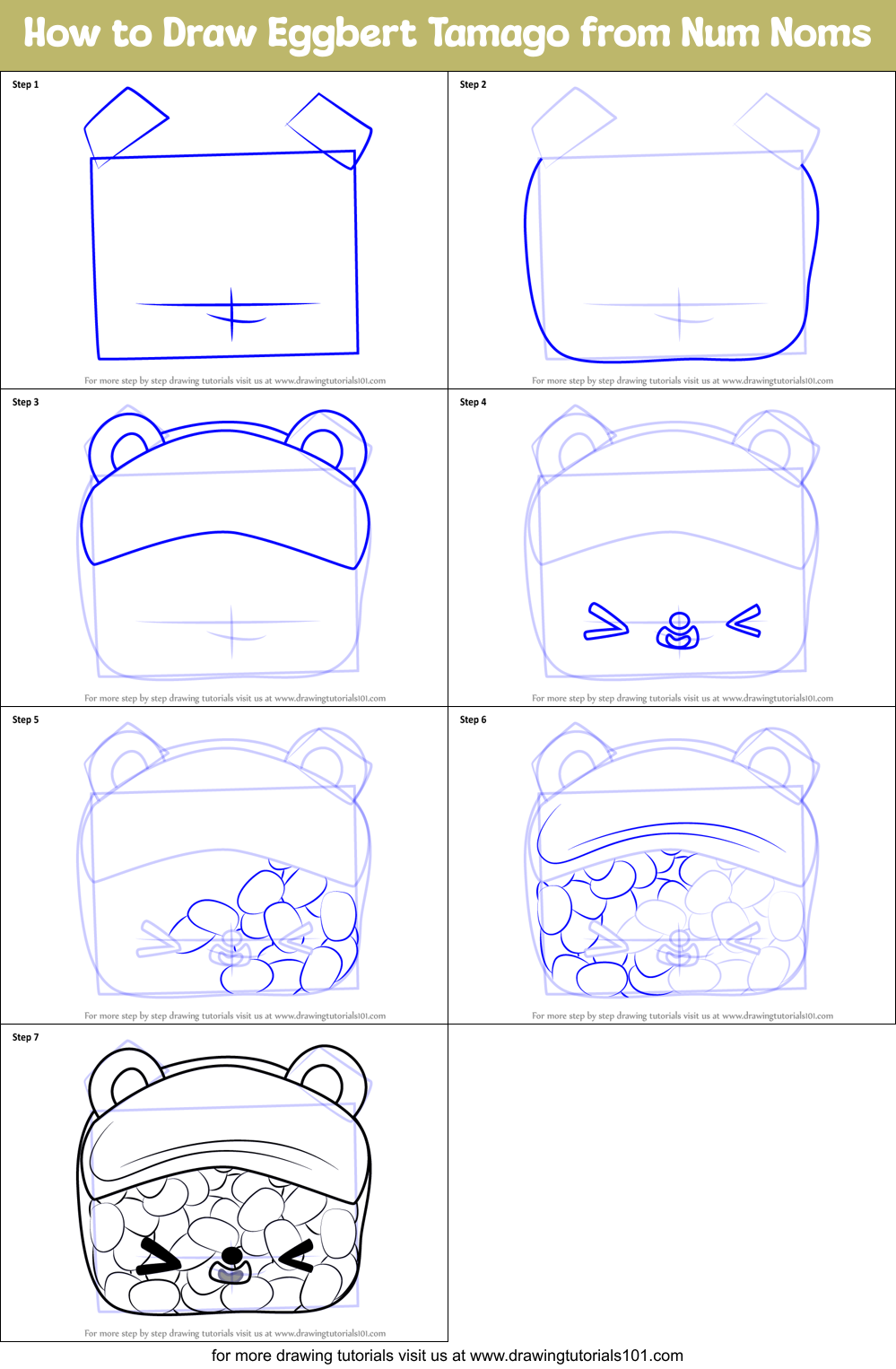 How to Draw Eggbert Tamago from Num Noms Printable Step by Step