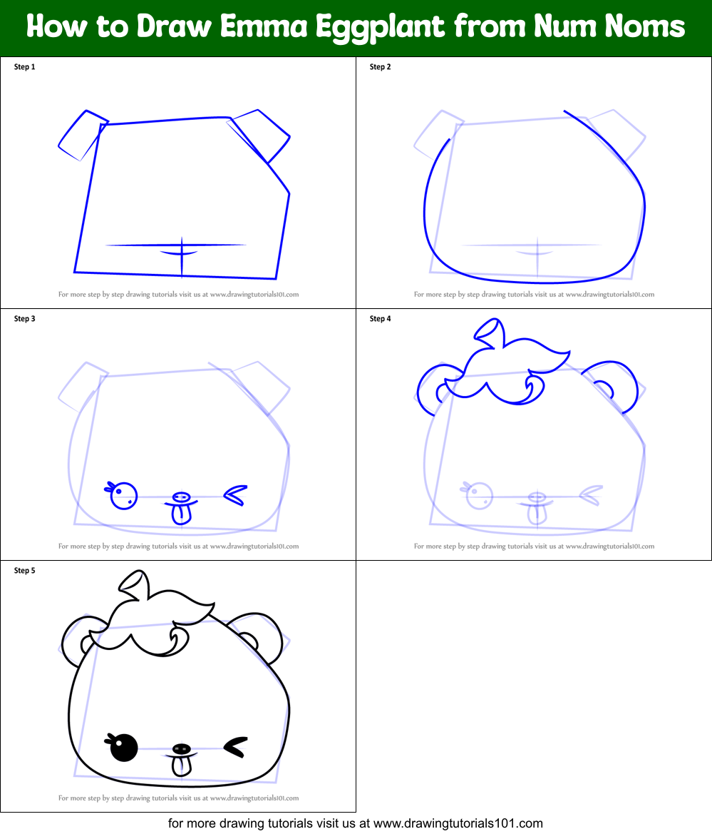 How to Draw Emma Eggplant from Num Noms Printable Step by Step