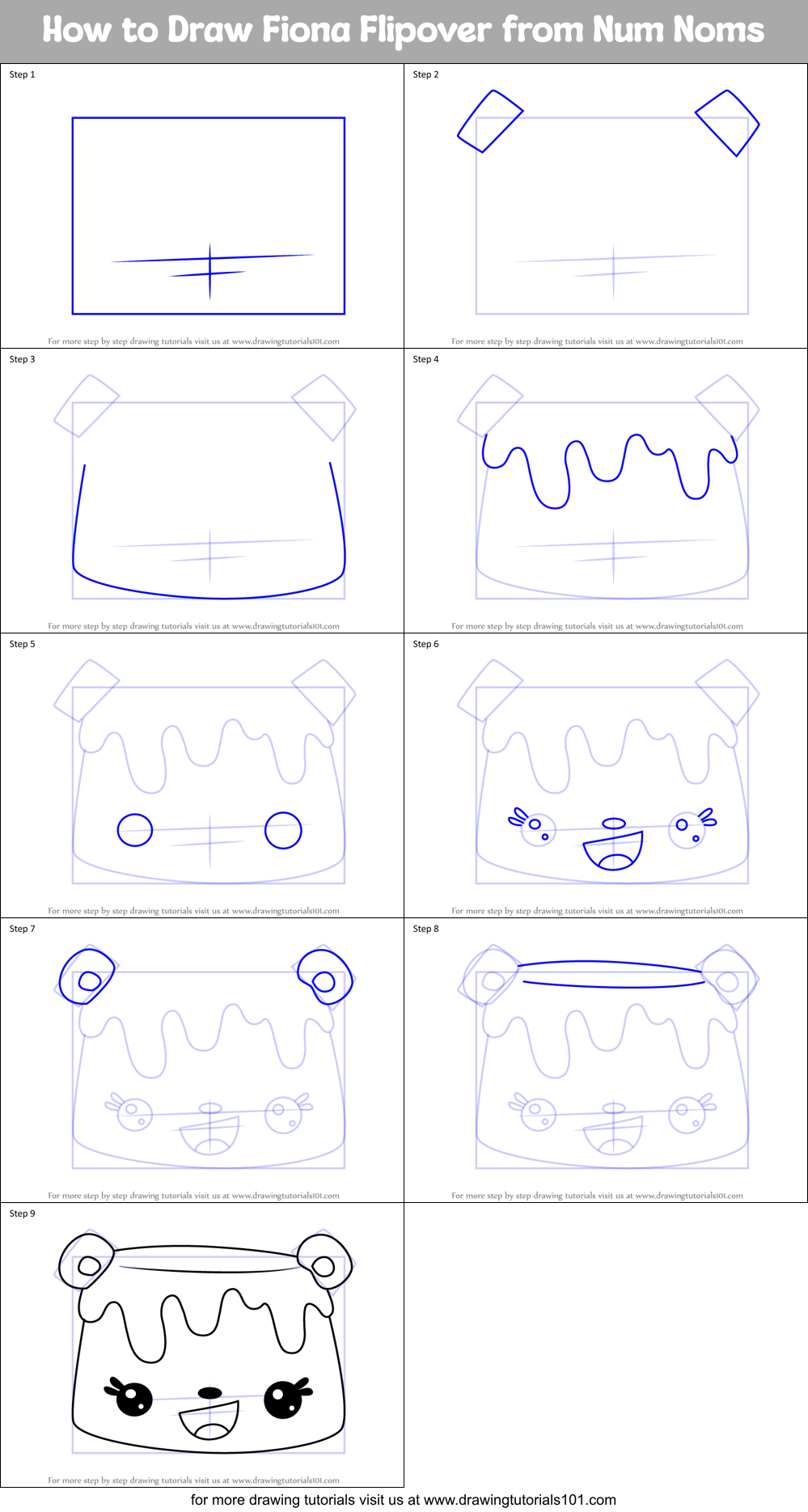 How to Draw Fiona Flipover from Num Noms Printable Step by Step