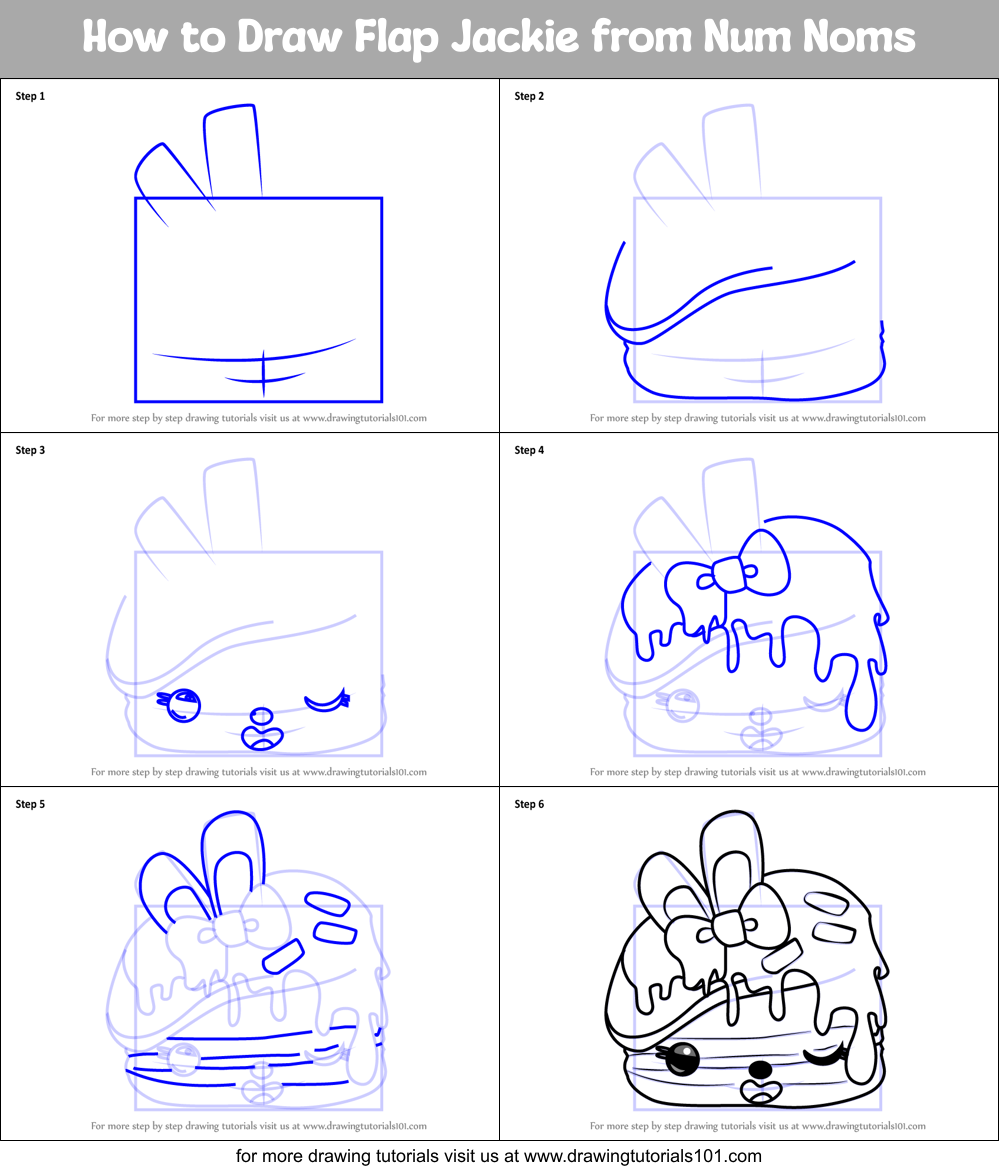 How to Draw Flap Jackie from Num Noms Printable Step by Step