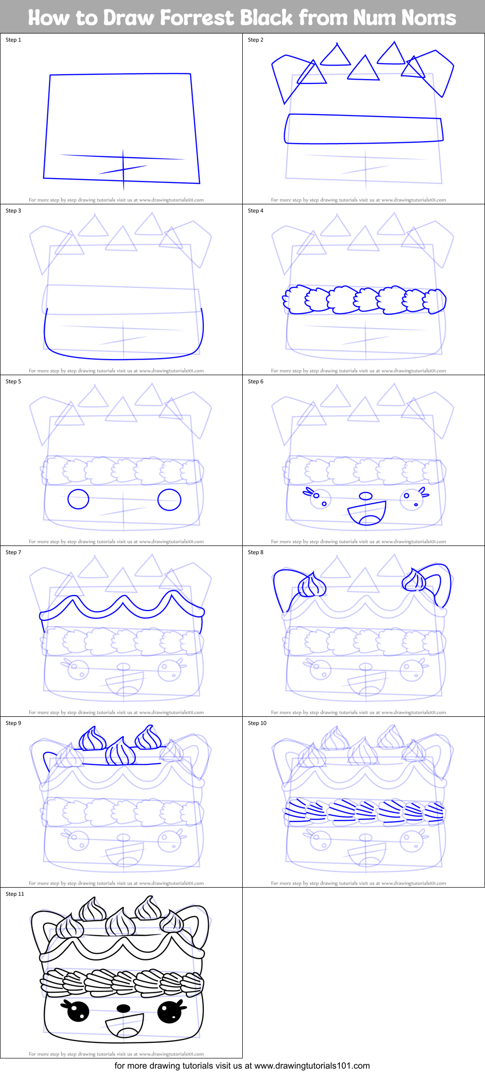 How to Draw Forrest Black from Num Noms Printable Step by Step