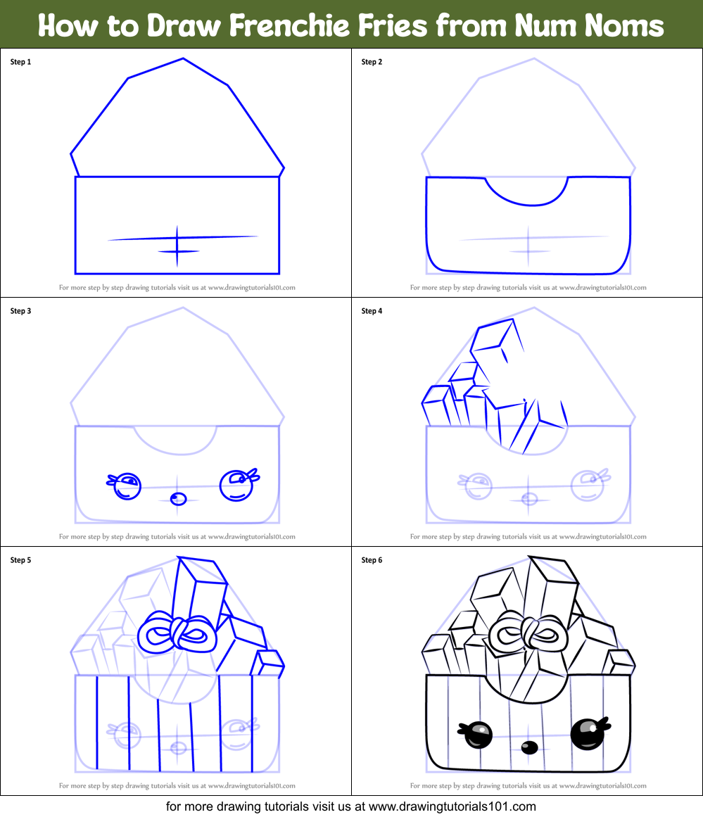 How to Draw Frenchie Fries from Num Noms Printable Step by Step