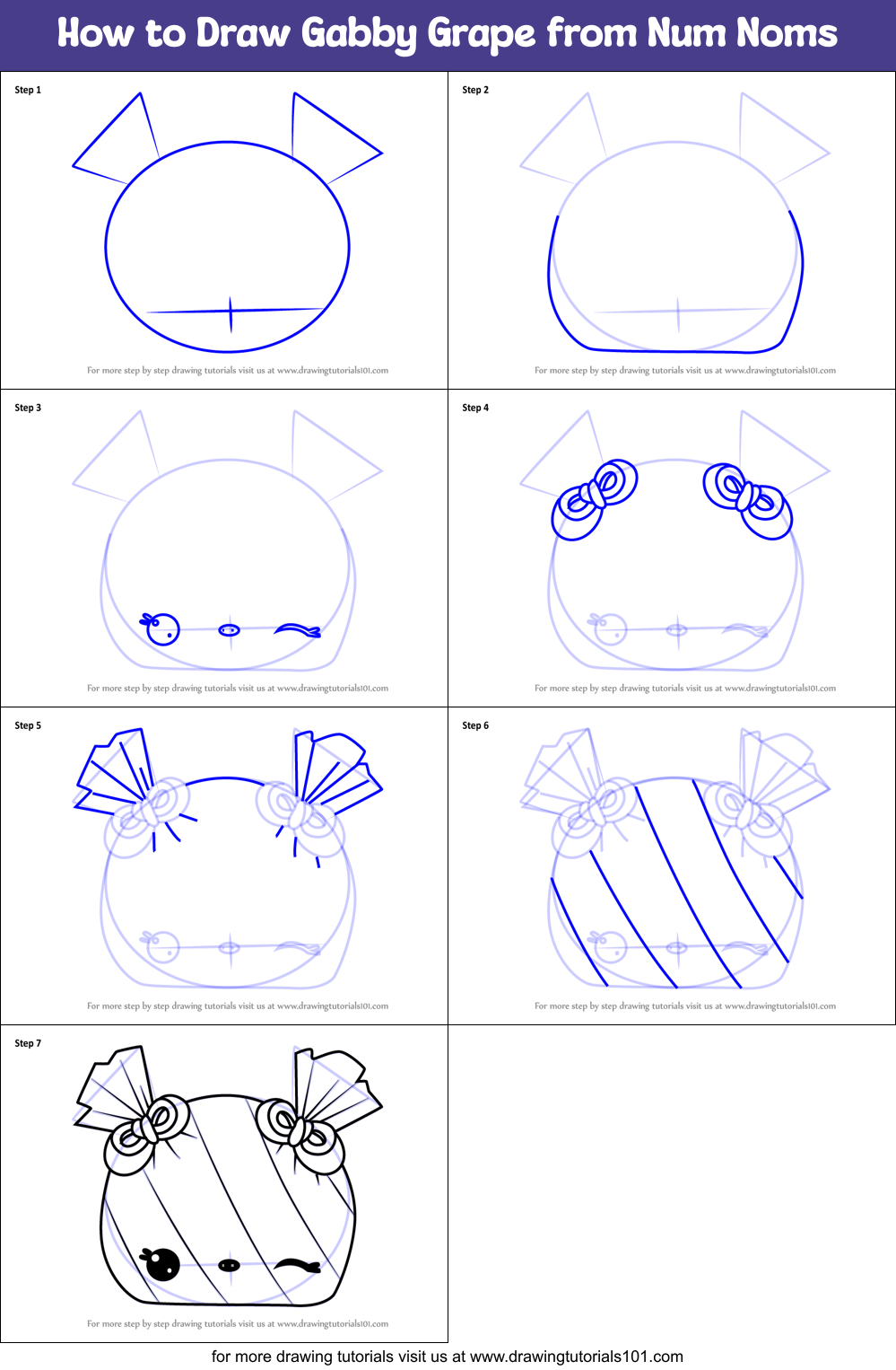 How to Draw Gabby Grape from Num Noms Printable Step by Step