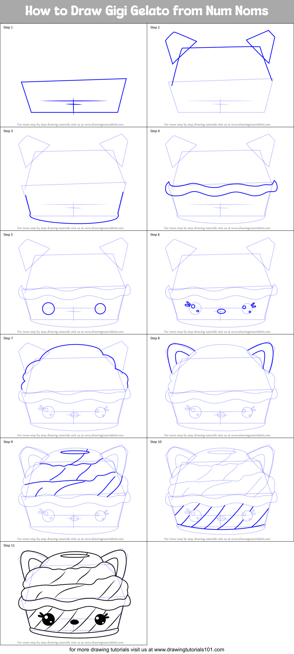 How to Draw Gigi Gelato from Num Noms Printable Step by Step