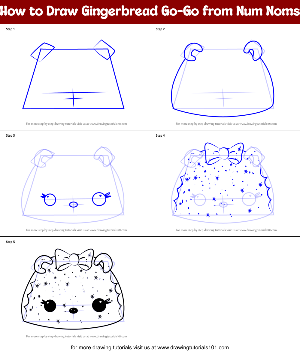 How to Draw Gingerbread Go-Go from Num Noms Printable Step by Step