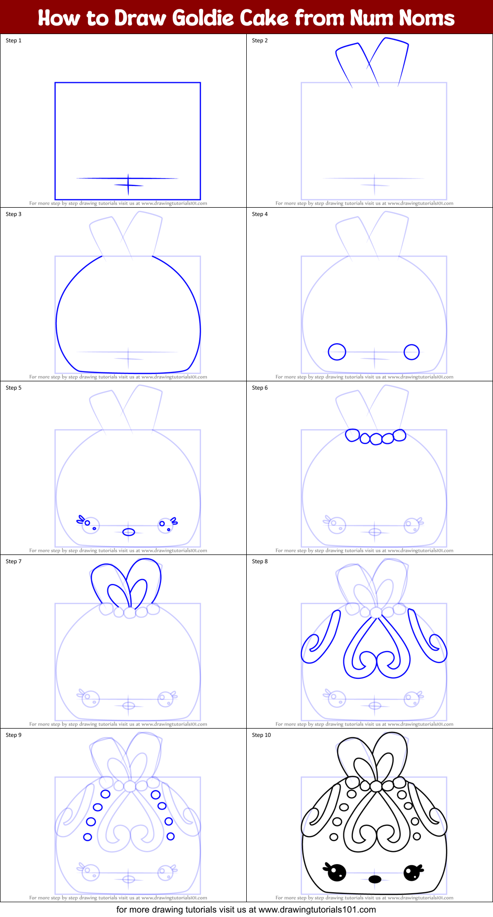 How to Draw Goldie Cake from Num Noms Printable Step by Step