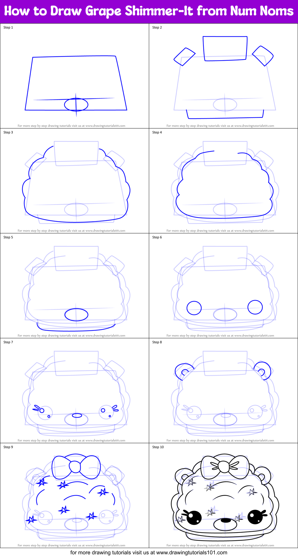How to Draw Grape Shimmer-It from Num Noms Printable Step by Step