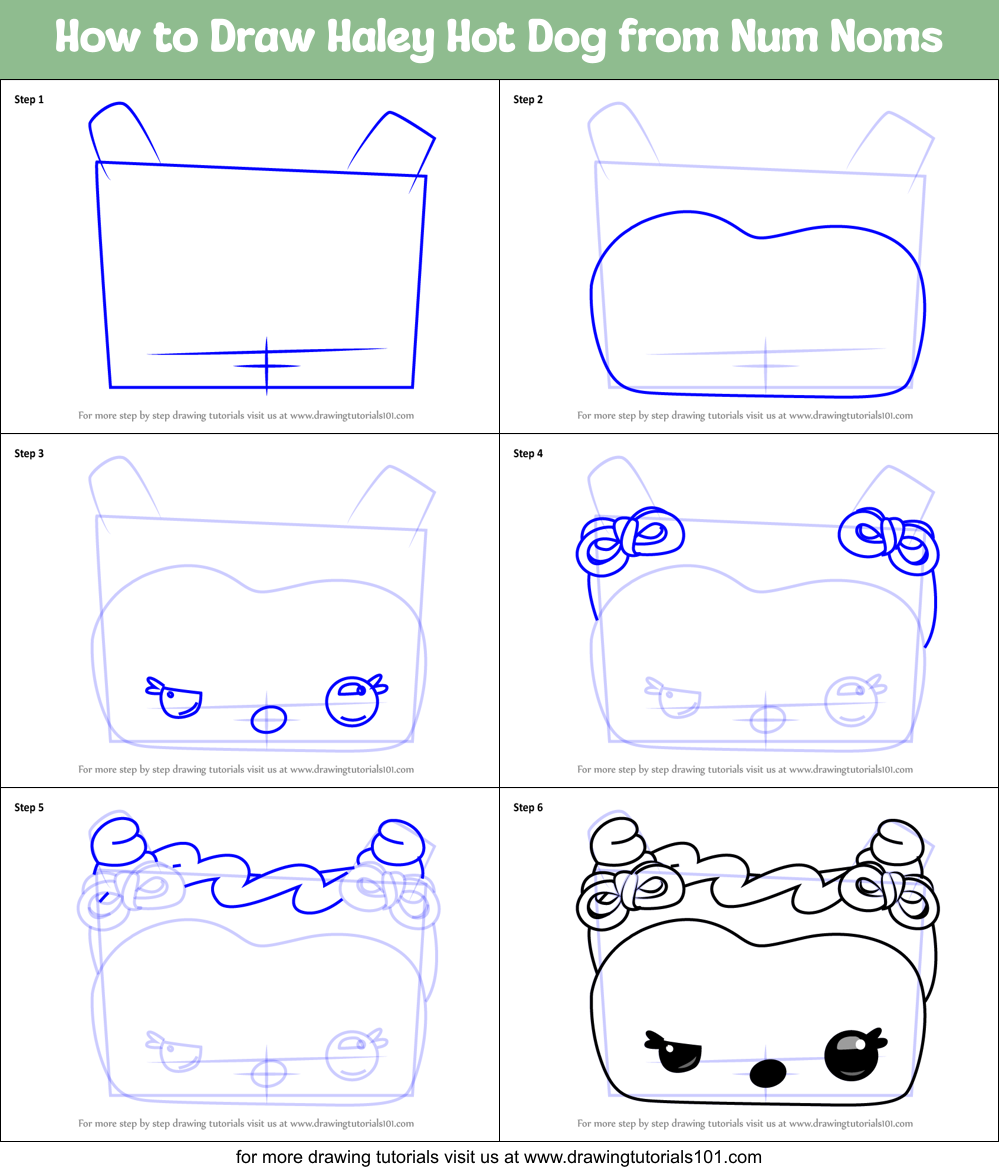 How to Draw Haley Hot Dog from Num Noms Printable Step by Step