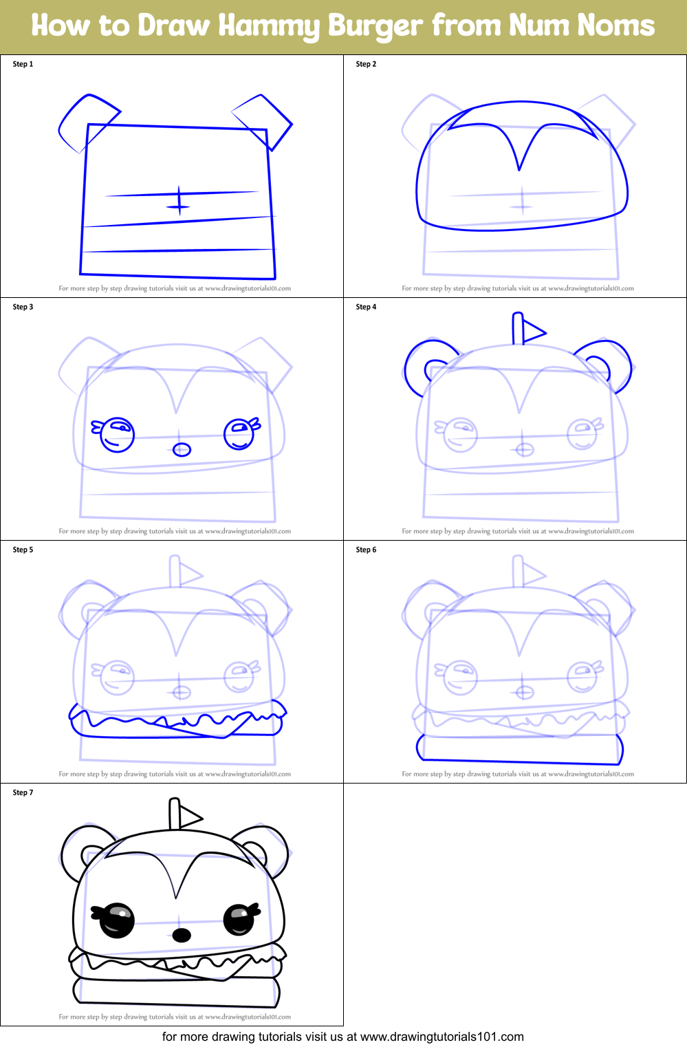 How to Draw Hammy Burger from Num Noms Printable Step by Step