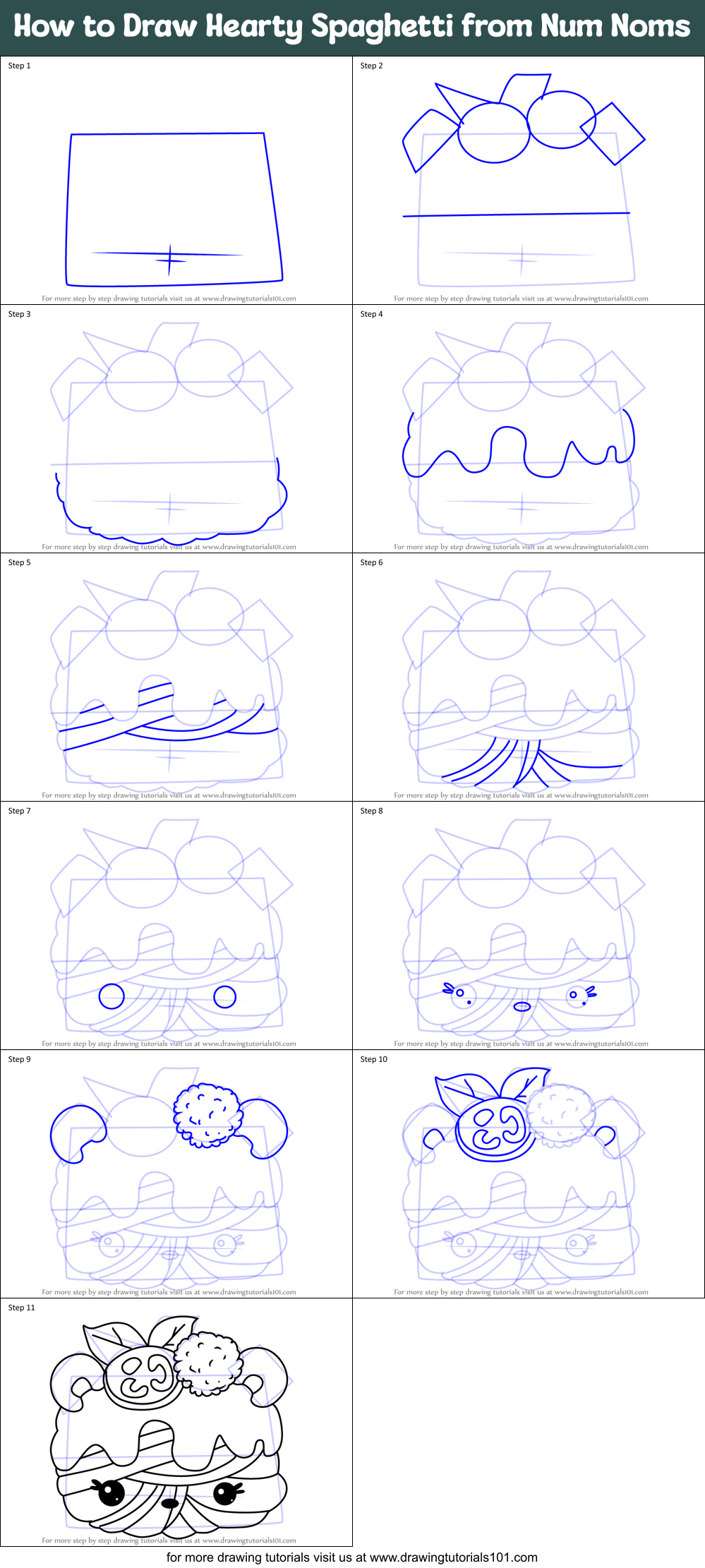 How to Draw Hearty Spaghetti from Num Noms Printable Step by Step