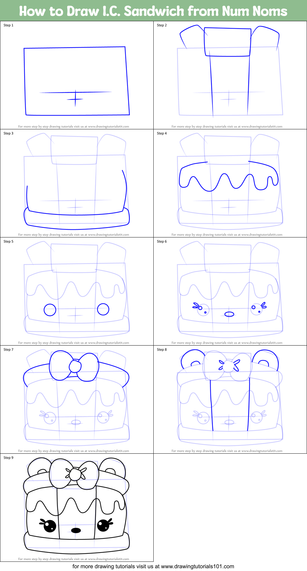 How to Draw I.C. Sandwich from Num Noms Printable Step by Step