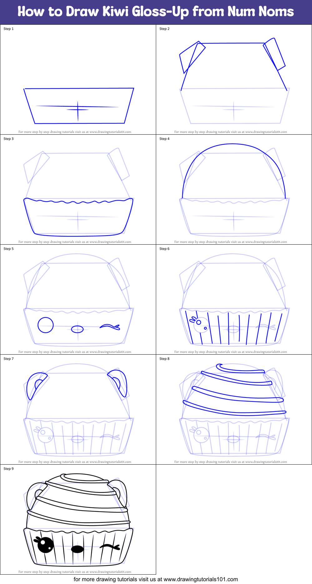 How to Draw Kiwi Gloss-Up from Num Noms Printable Step by Step