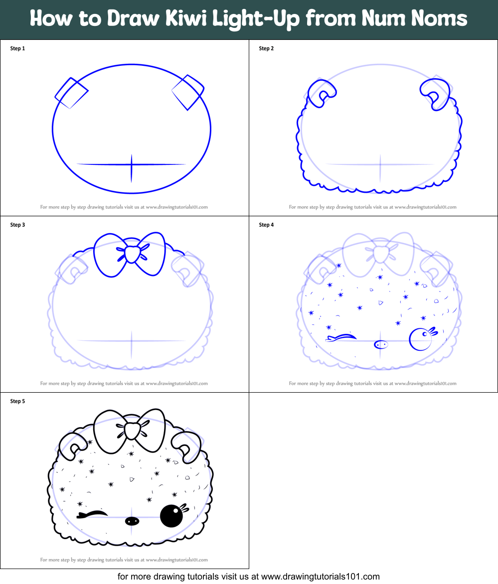 How to Draw Kiwi Light-Up from Num Noms Printable Step by Step