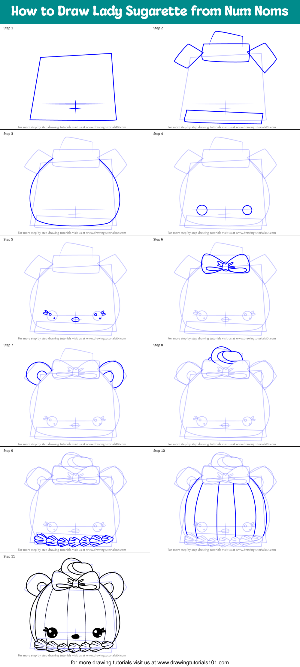 How to Draw Lady Sugarette from Num Noms Printable Step by Step